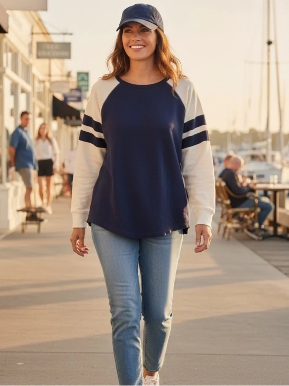💙 J.Crew Navy & Ivory Varsity Raglan Sweatshirt Size M